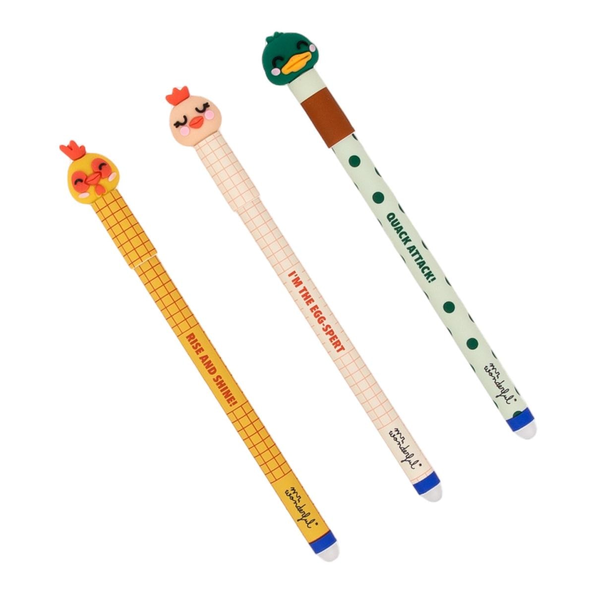 Set de 3 bolis borrables BoBo Granja Mr Wonderful Gallina, gallo y pato Multicolor-5