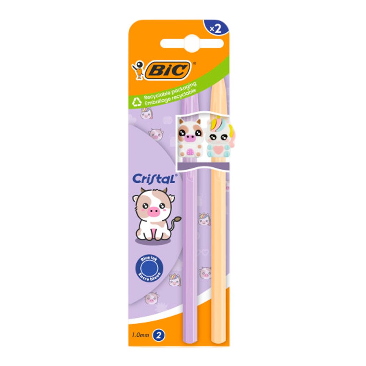 Imagen 0 de Blister de 2 Bolígrafos Cristal Figuritas Vaca & Unicornio BIC