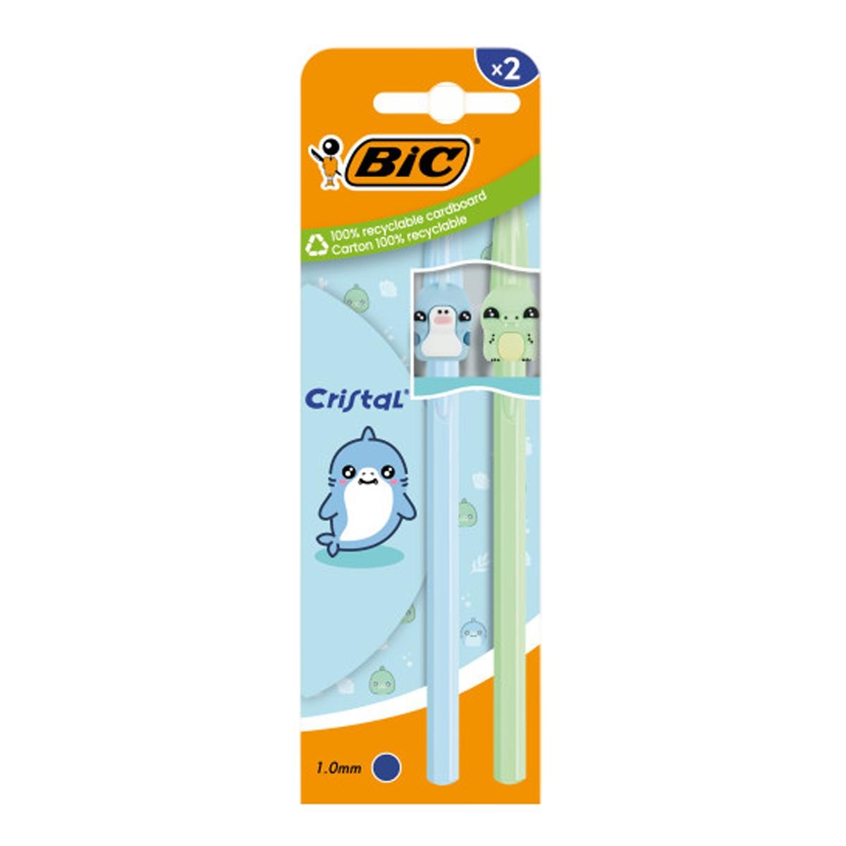 Imagen 0 de Blister de 2 Bolígrafos Cristal Figuritas Tiburón & Dinosaurio BIC