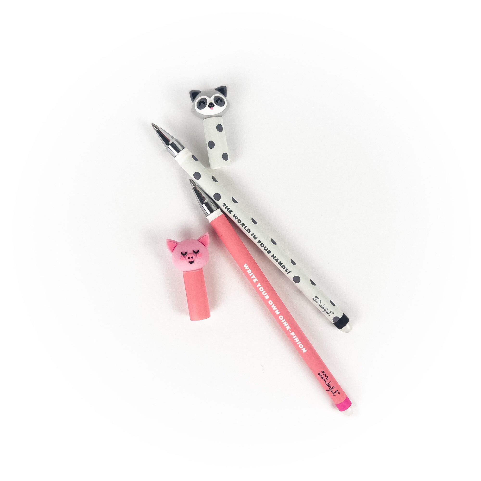 Imagem 0 de Conjunto de 2 canetas apagáveis Bo-Bo + 2 recargas de tinta Mr Wonderful: Porquinho + Guaxinim.