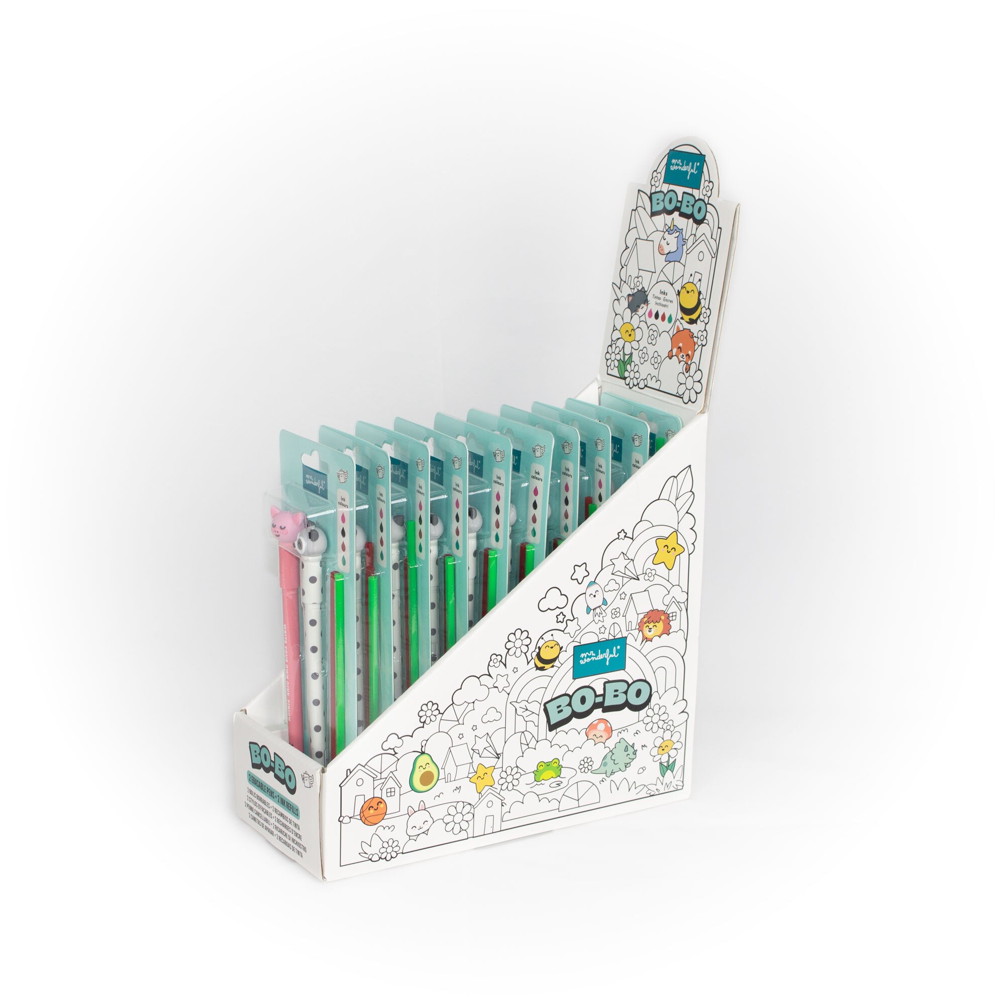 Conjunto de 2 canetas apagáveis Bo-Bo + 2 recargas de tinta Mr Wonderful: Porquinho + Guaxinim 6