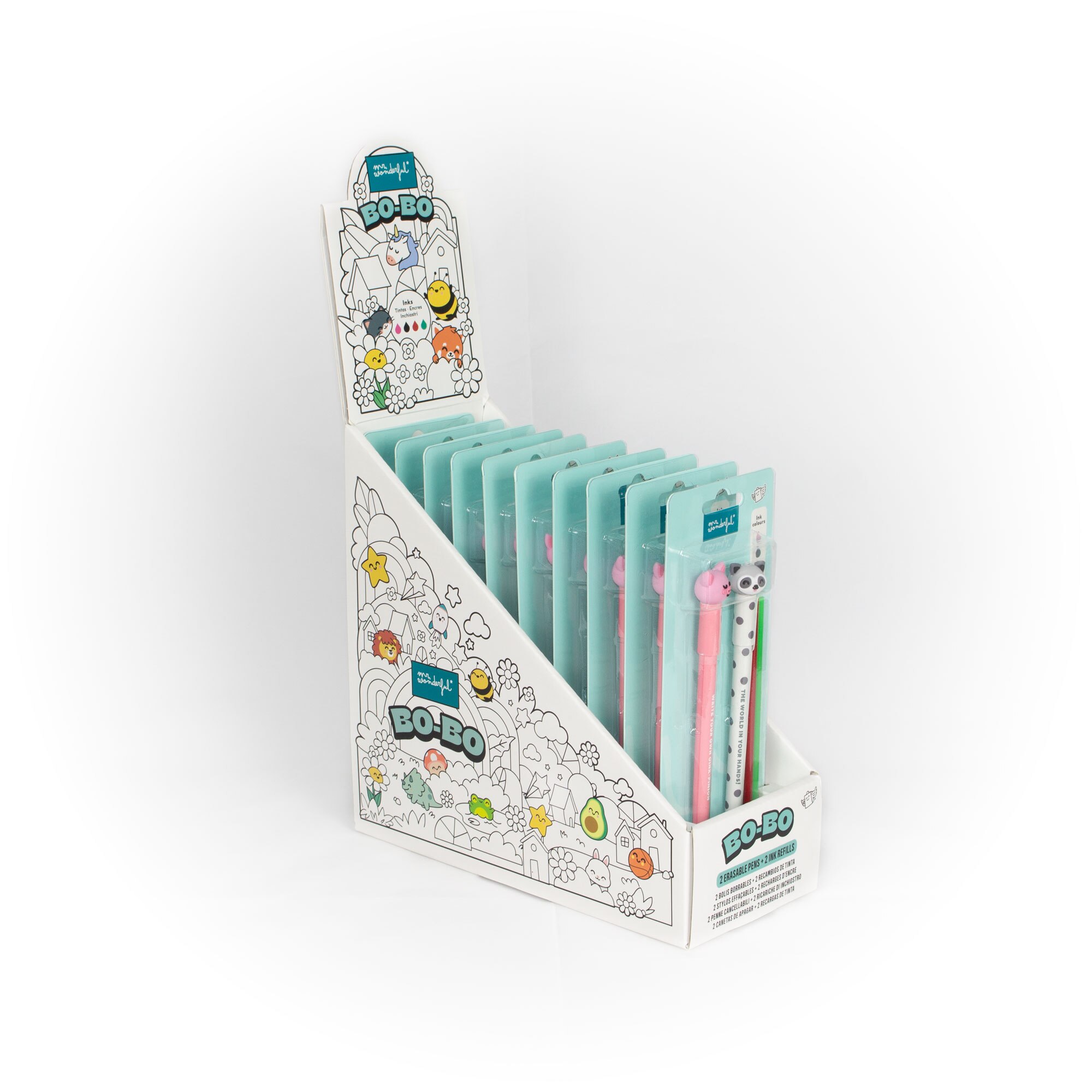 Conjunto de 2 canetas apagáveis Bo-Bo + 2 recargas de tinta Mr Wonderful: Porquinho + Guaxinim 7
