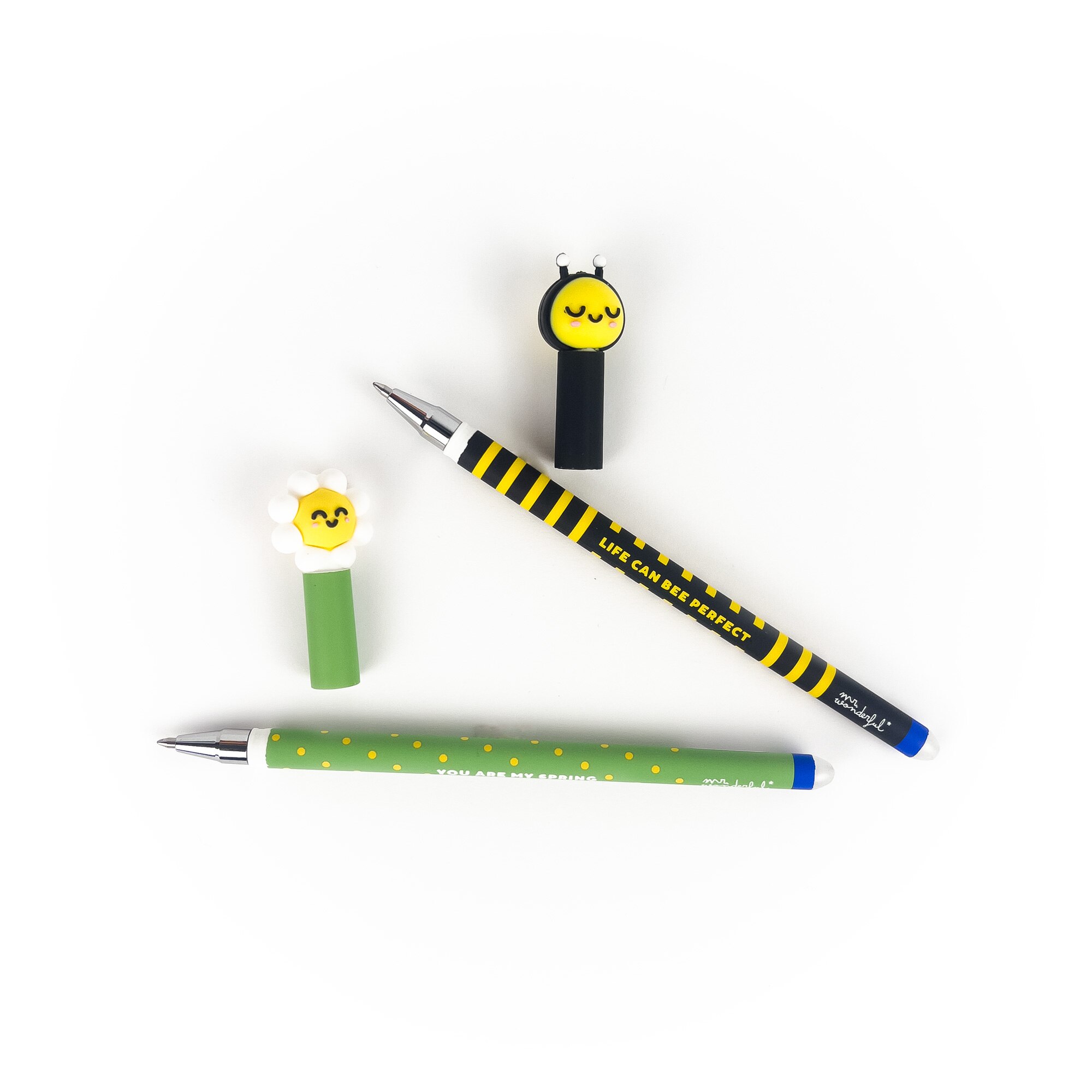 Set de 2 bolis borrables Bo-Bo + 2 recambios de tinta Mr Wonderful: Abeja + Margarita. 3