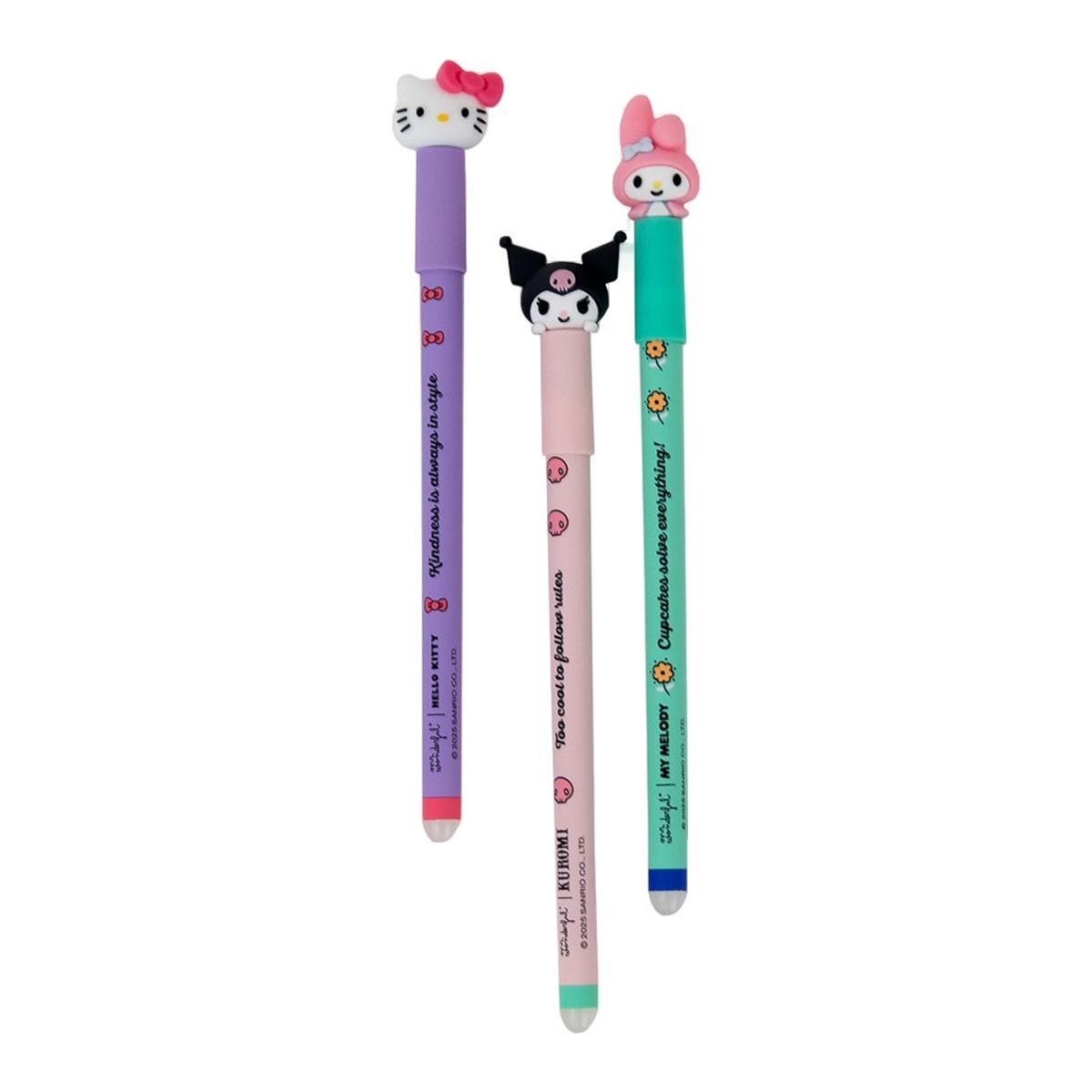 Imagen 0 de Set de 3 bolis Mr Wonderful borrables Bo-Bo - Hello Kitty, My Melody y Kuromi