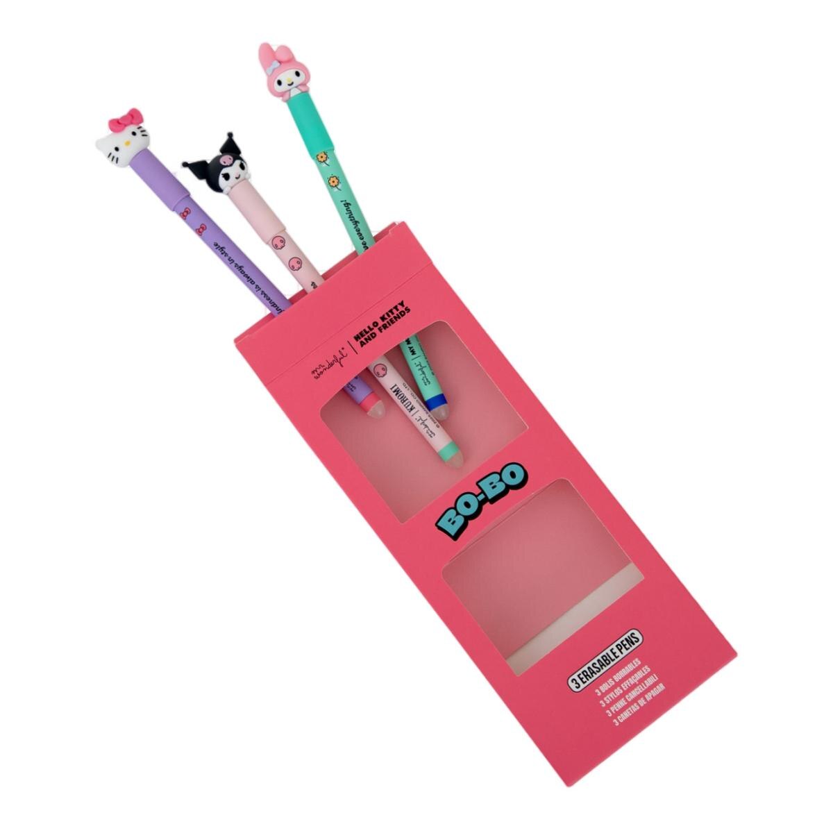 Set de 3 bolis Mr Wonderful borrables Bo-Bo - Hello Kitty, My Melody y Kuromi 3