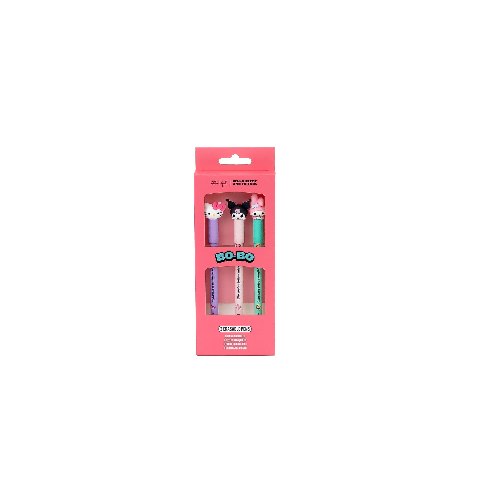 Set de 3 bolis Mr Wonderful borrables Bo-Bo - Hello Kitty, My Melody y Kuromi 4