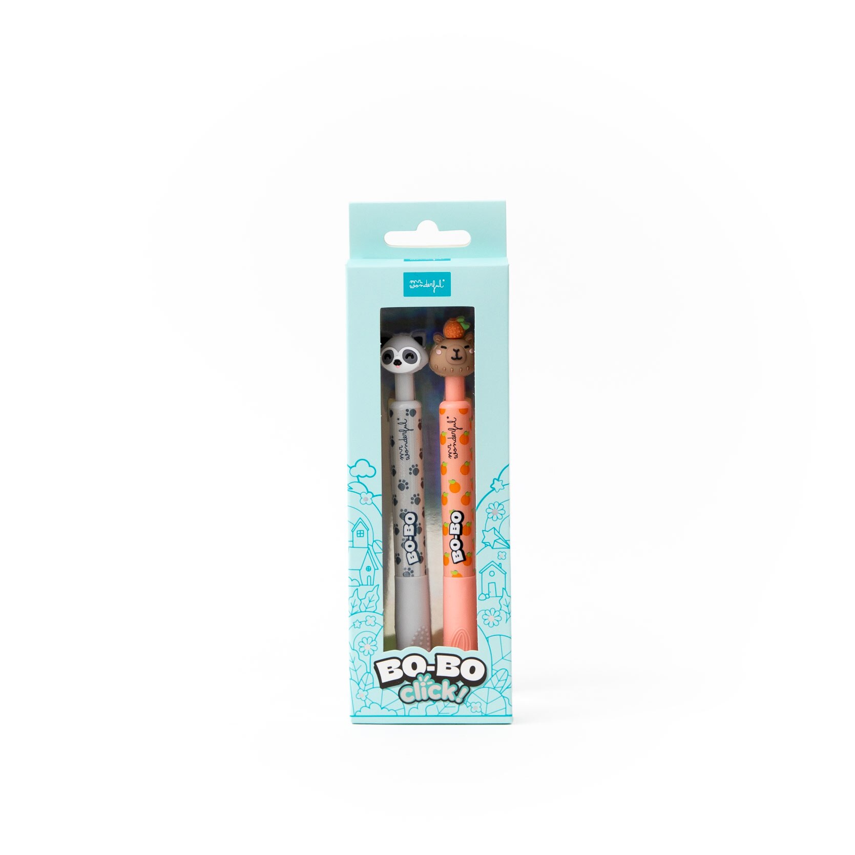 Conjunto de 2 canetas apagáveis Mr Wonderful Bo-Bo Click! - Mapache e Capivara 2
