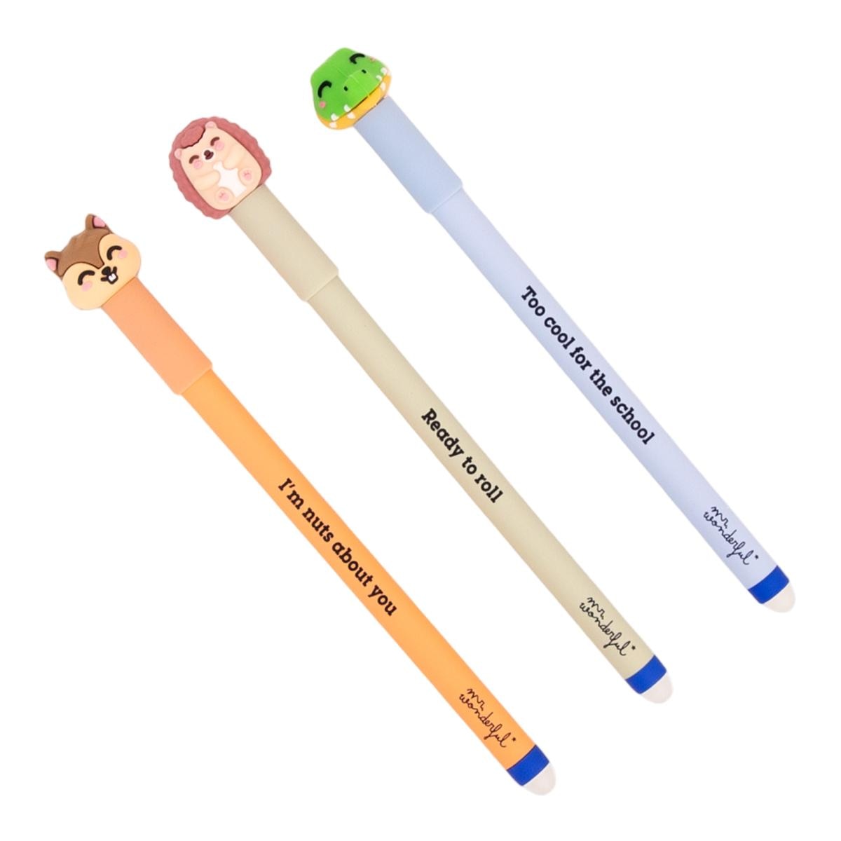 Set de 3 bolis borrables BoBo Mr Wonderful Ardilla, Erizo y Cocodrilo Multicolor-3