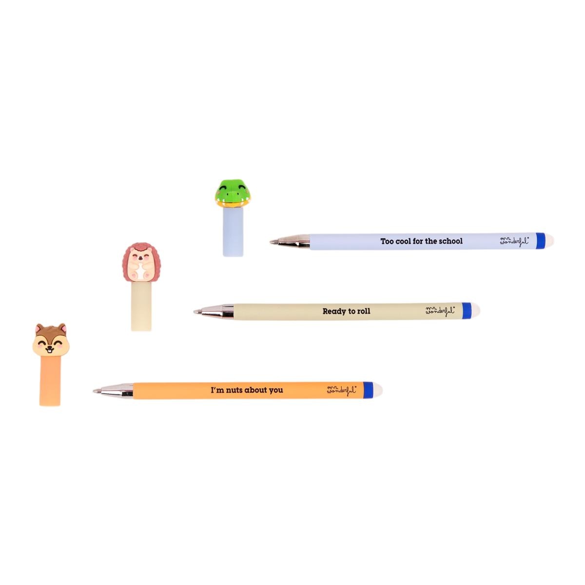 Set de 3 bolis borrables BoBo Mr Wonderful Ardilla, Erizo y Cocodrilo Multicolor-4