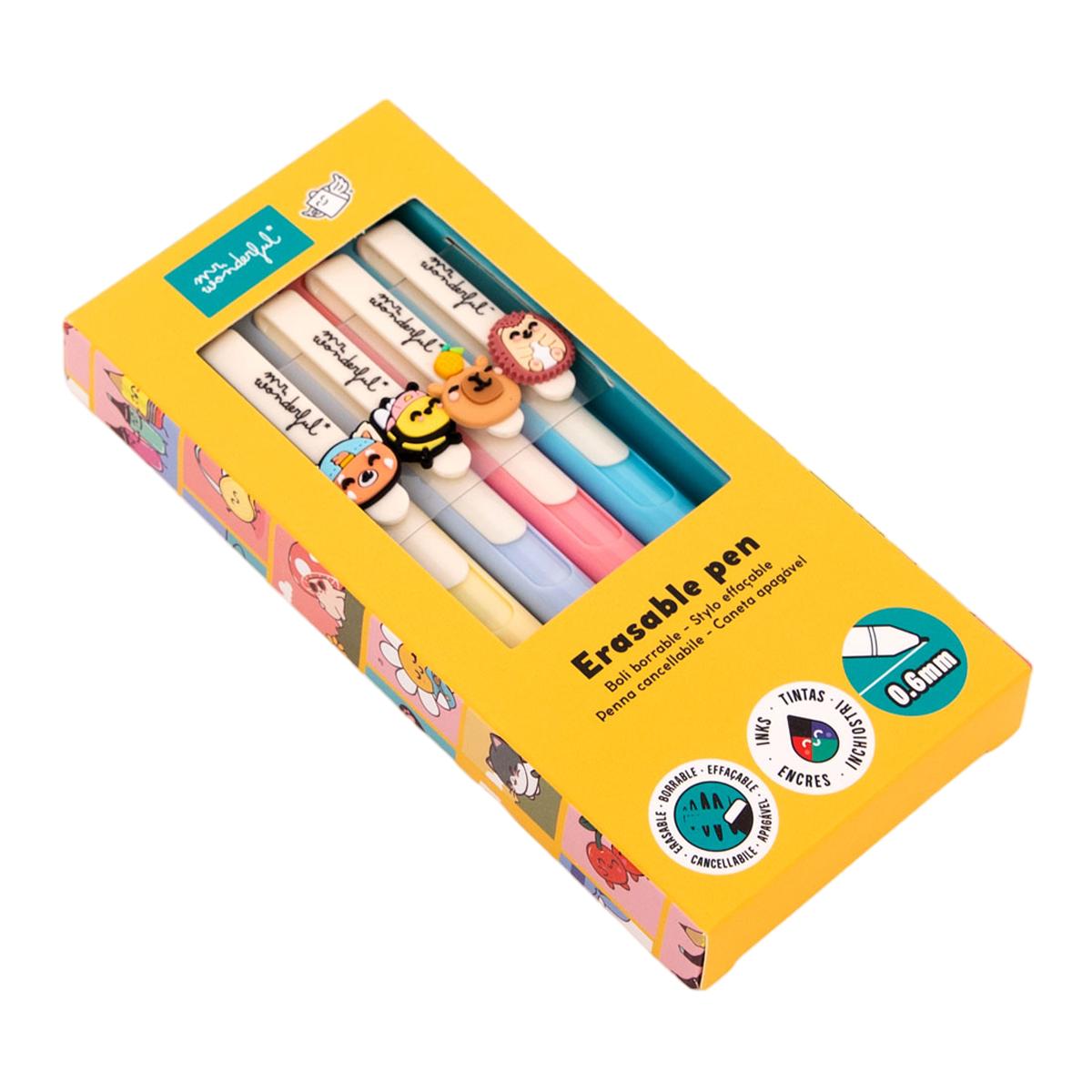 Set de 4 bolis borrables con charm Mr Wonderful Panda rojo, abeja, capibara y erizo Multicolor-3