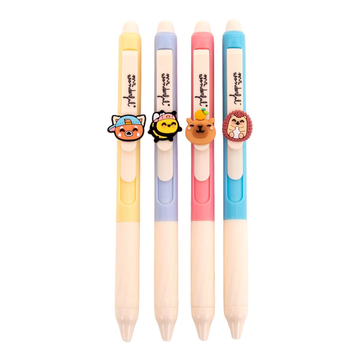 Set de 4 bolis borrables con charm Mr Wonderful Panda rojo, abeja, capibara y erizo Multicolor-4