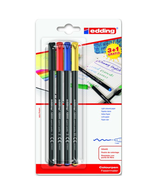 Imagen 0 de Blister 3 Rotuladores Surtidos + 1 Rotulador Sin Cargo Amarillo EDDING