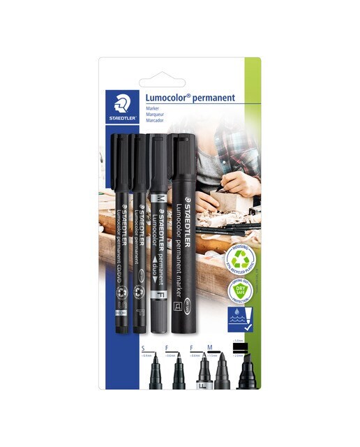 Pack 4 rotuladores permanentes Lumocolor Staedtler negros