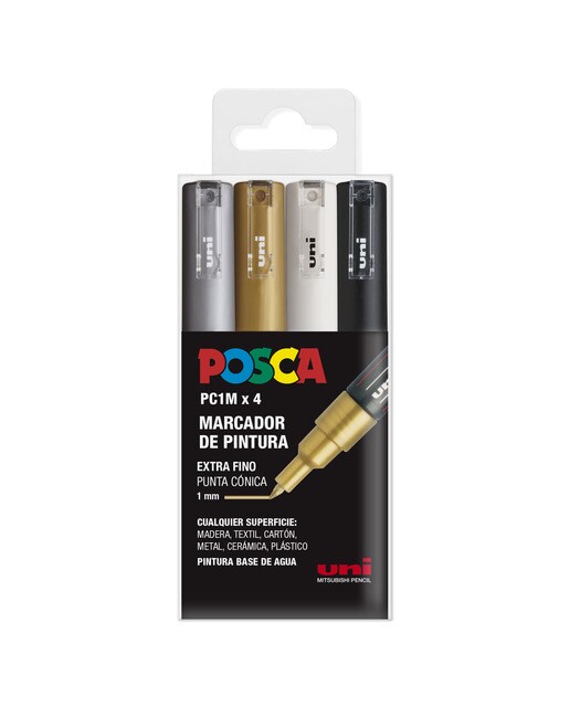 Imagen 0 de Pack 4 Unidades de Marcadores de Pintura Base al Agua 0,7 mm. PC1M Uni Posca Colores GSWB