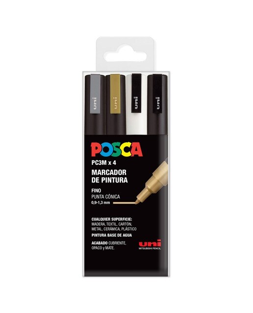 Pack 4 Unidades de Marcadores de Pintura Base al Agua 0,9-1,3 mm. PC3M Uni Posca Colores GSWB