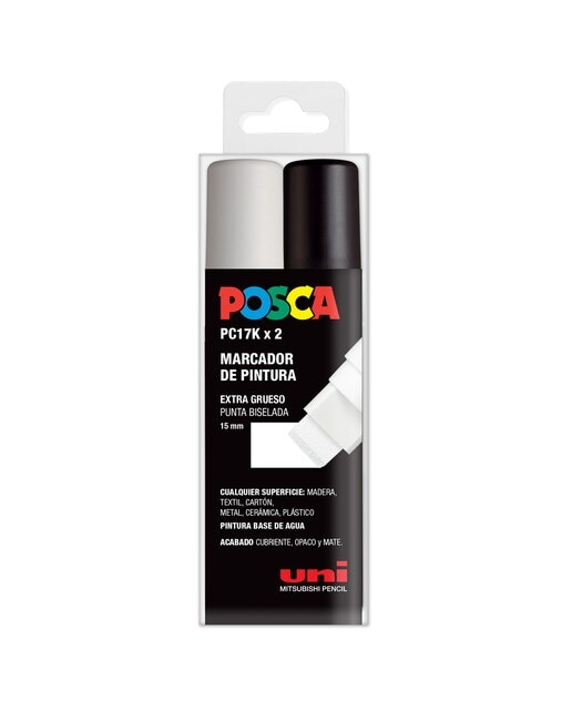 Imagen 0 de Pack 2 Unidades de Marcadores de Pintura Base al Agua 15 mm. PC17K Uni Posca Blanco y Negro