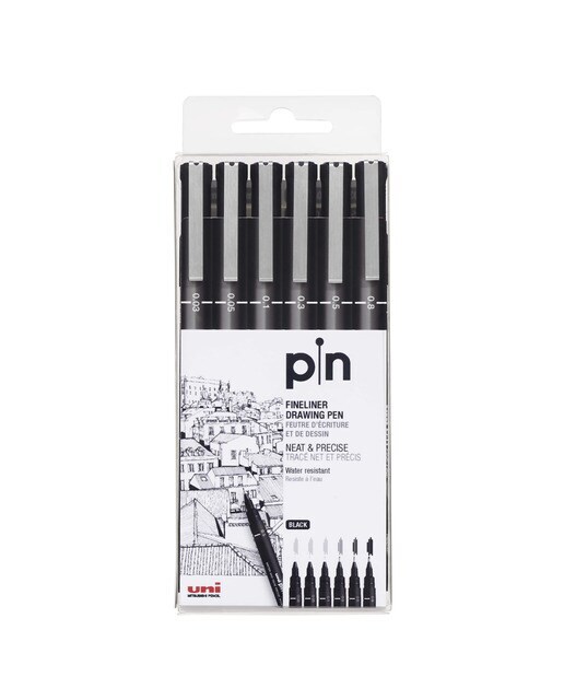 Pack 6 Piezas Rotulador Calibrado Uni Pin Negro