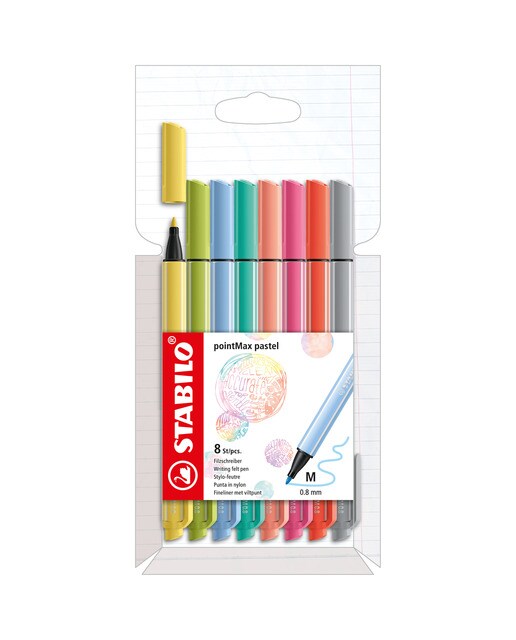 Estojo 8 Marcadores Ponta Fina pointMax - Pastel Multicolor-1