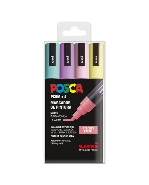 Imagen 0 de Pack 4 Marcadores Pintura Base al Agua 1,8-2,5 mm PC5M Uni Posca Colores Pastel