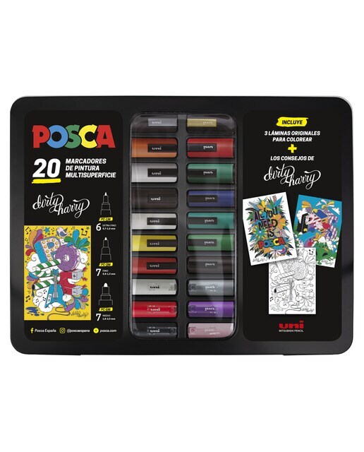 Pack 20 Marcadores Pintura Base al Agua Diferentes Trazos Uni Posca Multicolor