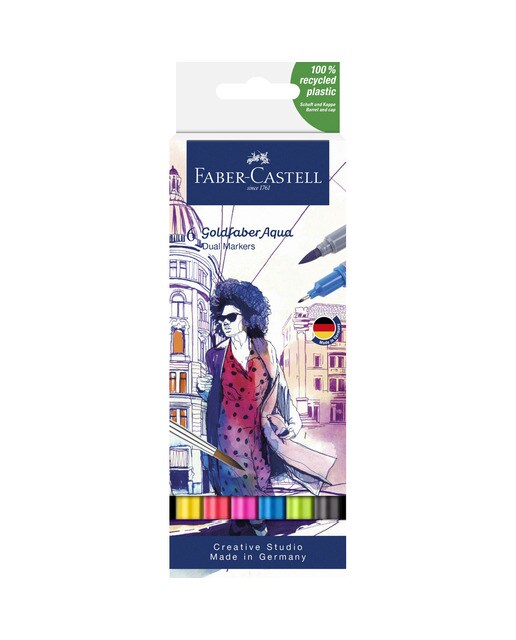 Pack 6 Rotuladores Doble Punta Acualerable GoldFaber Aqua Dual Marker Faber-Castell Multicolor 1