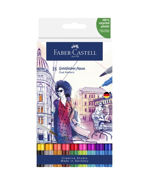 Estojo 18 Marcadores Ponta Dupla Aguarelável GoldFaber Aqua Dual Marker - Multicolor 1