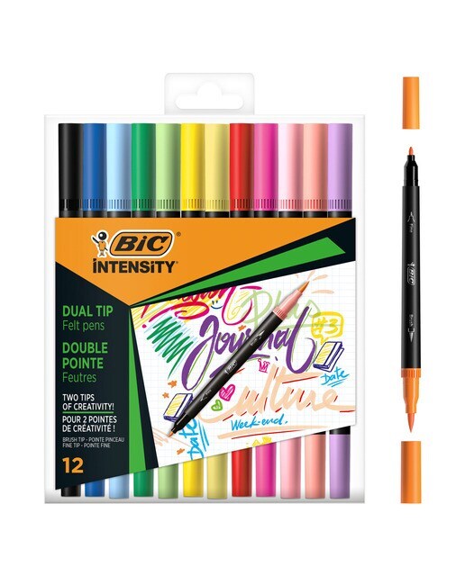 12 Rotuladores de Lettering colores pastel y classic, de doble punta fina y pincel BIC Intensity