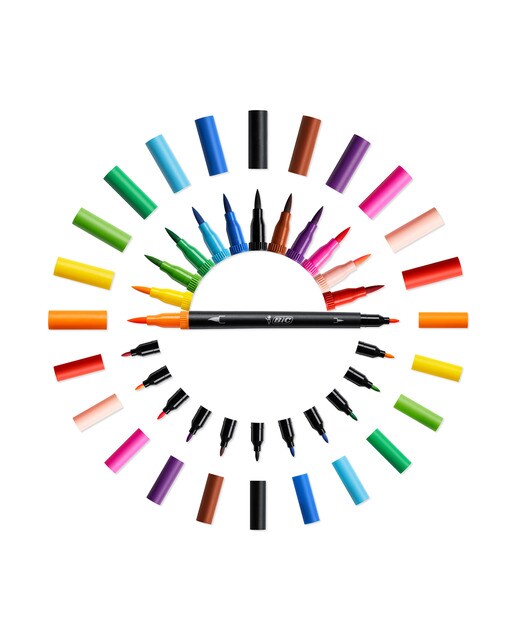 12 Rotuladores de Lettering colores pastel y classic, de doble punta fina y pincel BIC Intensity Multicolor-3