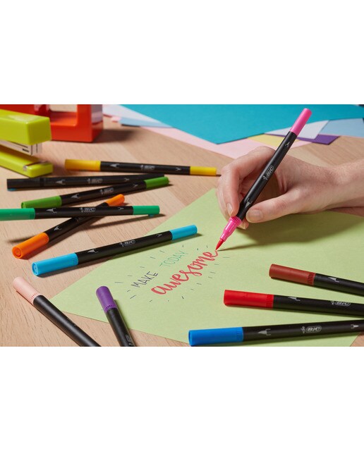 12 Rotuladores de Lettering colores pastel y classic, de doble punta fina y pincel BIC Intensity Multicolor-4