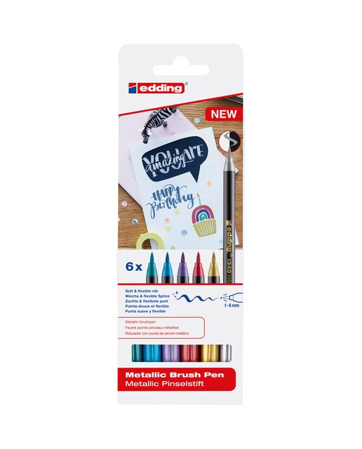 Pack de 6 Canetas de Feltro Ponta Pincel Metálicos 1340 - Multicolor Multicolor-1