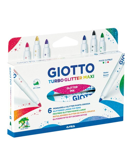 Imagen 0 de Pack 6 rotuladores súper lavables punta maxi turbo glitter GIOTTO multicolor