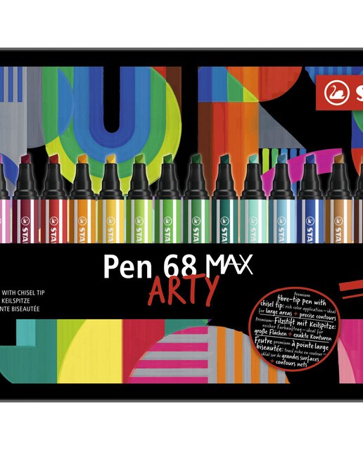 Imagen 0 de Caja metálica con 20 rotuladores punta biselada Pen 68 MAX STABILO multicolor