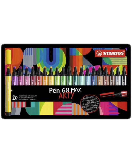 Caja metálica con 20 rotuladores punta biselada Pen 68 MAX STABILO multicolor Multicolor-7