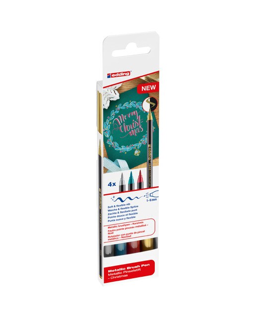 Conjunto de 4 marcadores metálicos Edding Brushpen Multicolor-1