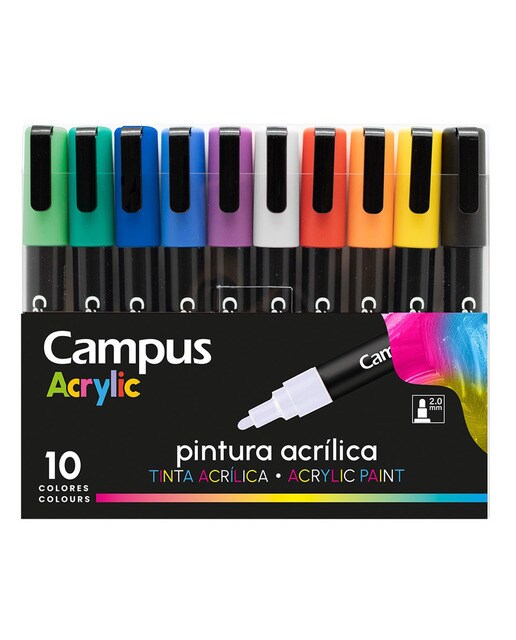 Imagem 0 de Pack Marcadores Acrílicos Campus Acrylic 10 cores Básicas