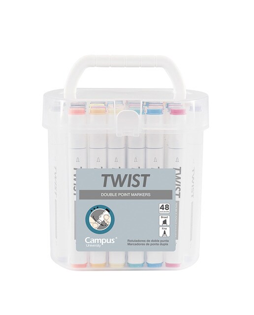 Imagem 0 de Pack 48 marcadores TWIST de dupla ponta, corpo cinzento, à base de álcool, Campus multicoloridos