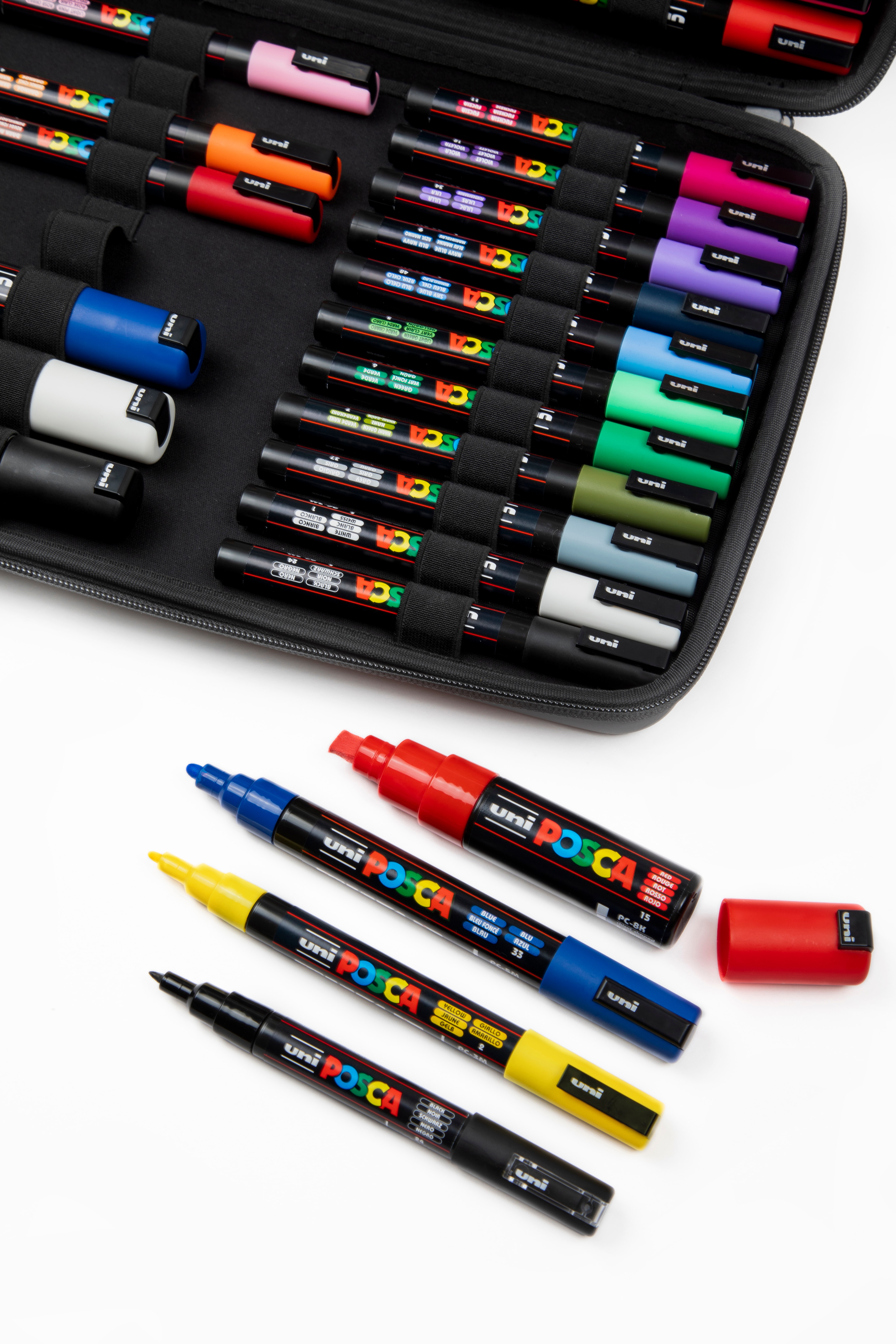Maleta premium 40 unidades de marcadores de pintura base al agua, 4 trazos diferentes PC1M, PC3M, PC5M, PC8K Posca Multicolor-5