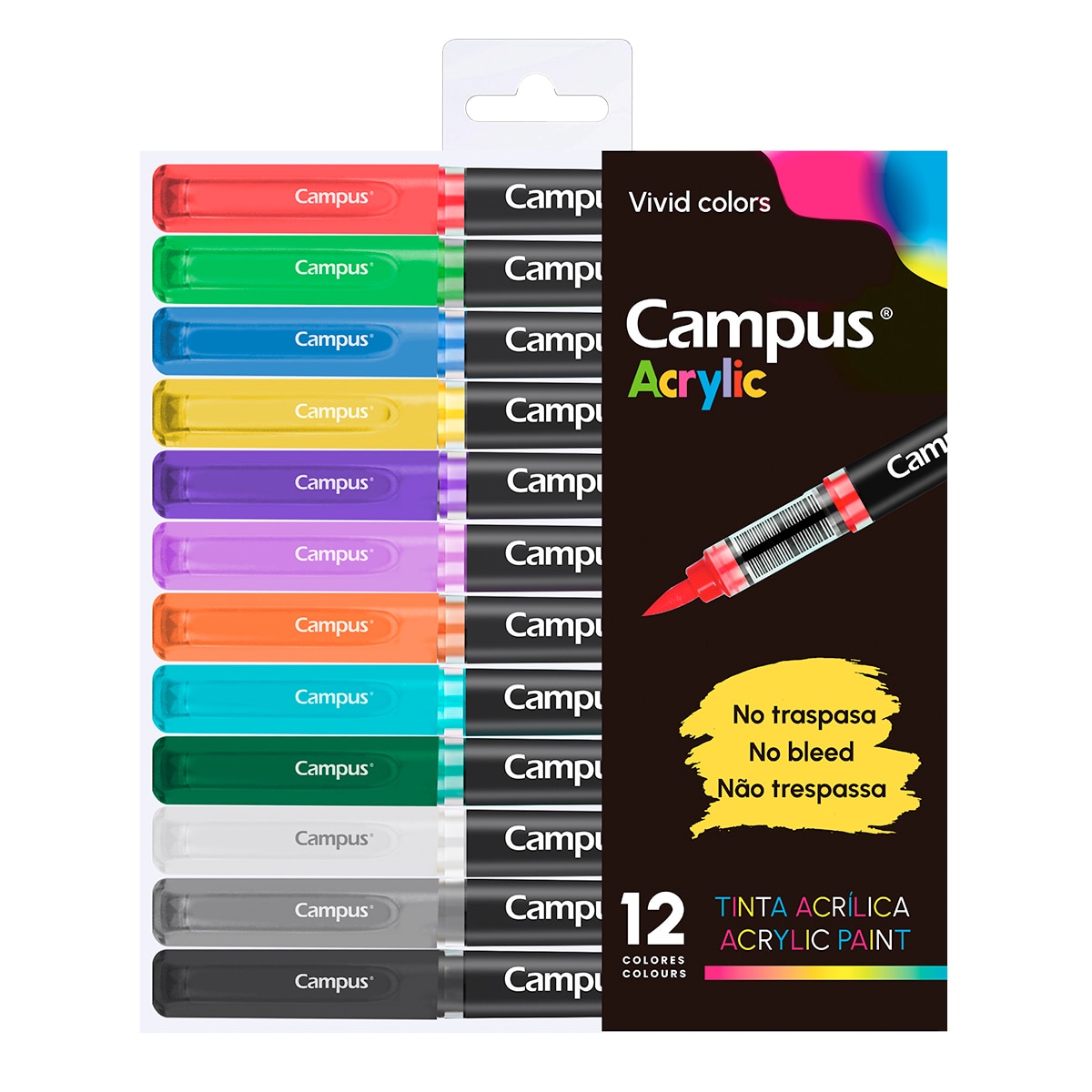 Imagen 0 de Rotuladores Acrílicos Campus Acrylic pincel 12 colores básicos