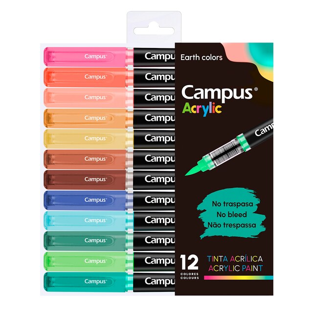 Imagen 0 de Rotuladores Acrílicos Campus Acrylic pincel 12 colores tierra