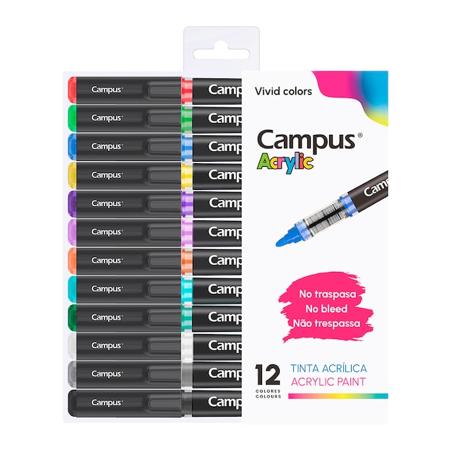 Imagen 0 de Rotuladores Acrílicos Campus Acrylic punta conica 12 colores