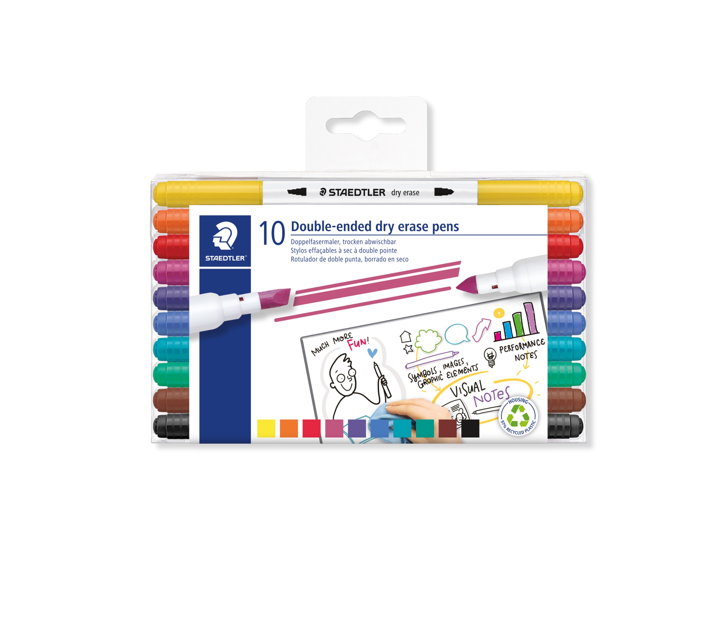 Conjunto 10 marcadores ponta dupla quadro branco STAEDTLER sortidas Multicolor-1