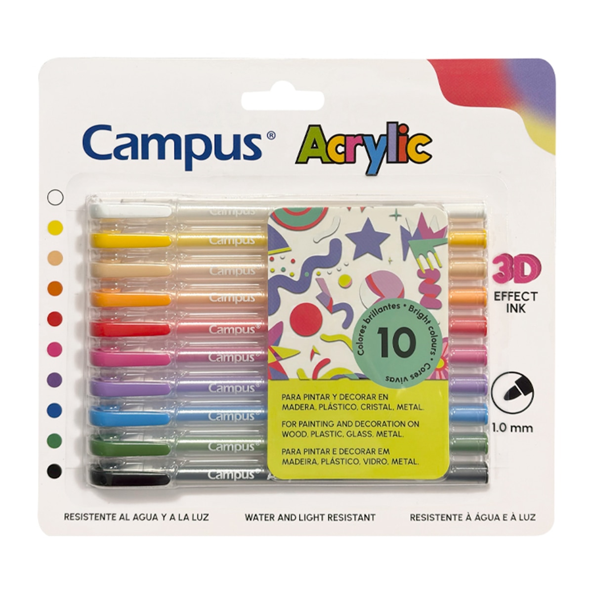 Imagen 0 de Blíster de 10 colores surtidos de rotuladores Acrílicos Campus Acrylic 3D