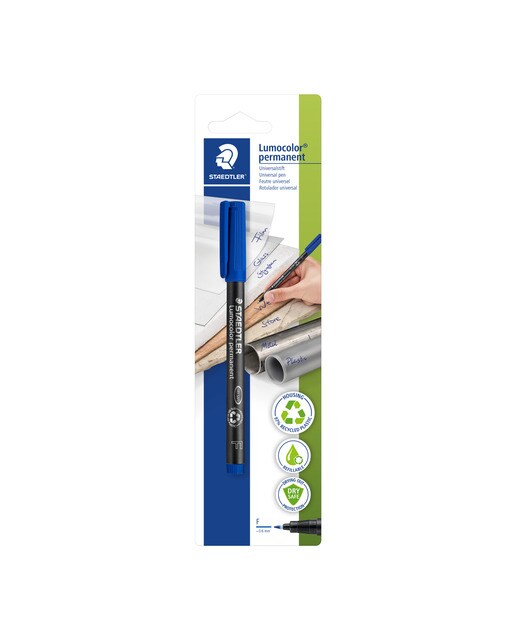 Blister com Marcador Permanente Lumocolor Staedtler ponta F azul 1