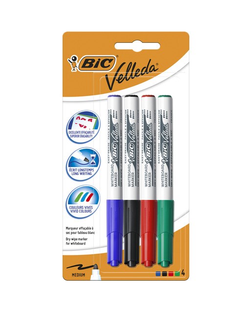 Imagen 0 de Pack de 4 Marcadores Pizarra Blanca  Velleda 1741 Punta Media BIC