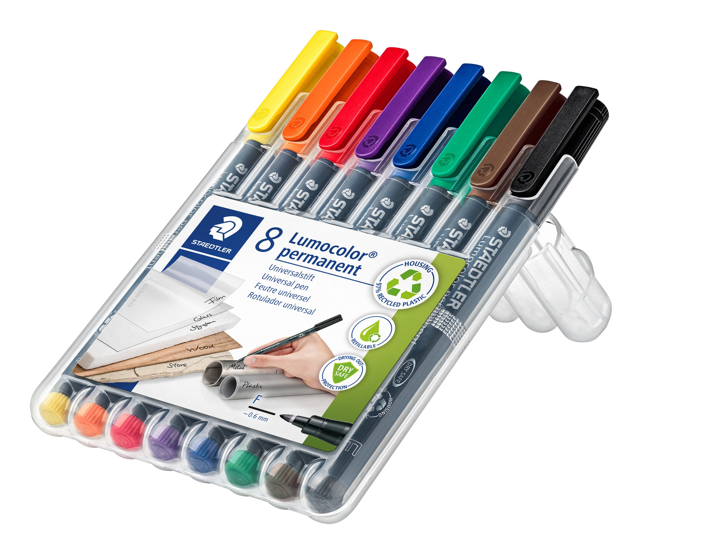 Pack 8 Rotuladores de Tinta Permanente Punta Fina 0,6 mm Lumocolor Permanent 318 Staedtler 2