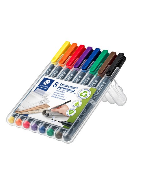Pack 8 Rotuladores de Tinta Permanente Punta Fina 0,6 mm Lumocolor Permanent 318 Staedtler 3