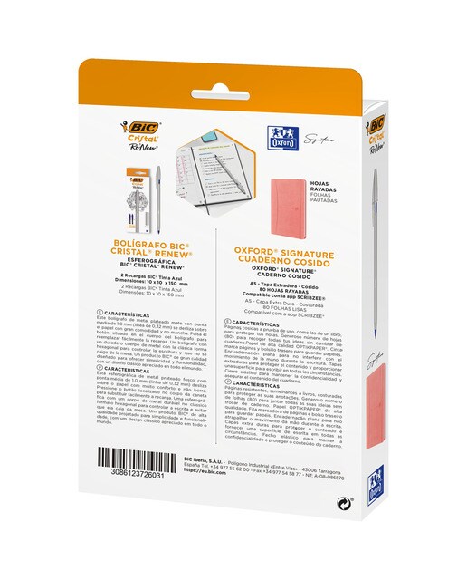 Pack Especial de Caneta Esferográfica Cristal Re'New e Caderno 3