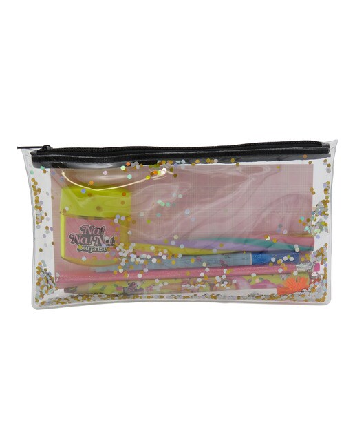 Conjunto Estojo Simples com Acessórios de Papelaria Nanana - Rosa Multicolor Preto-2