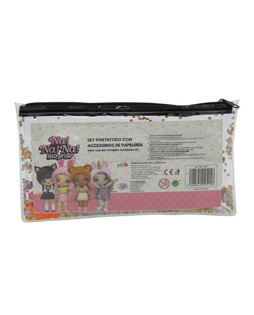 Conjunto Estojo Simples com Acessórios de Papelaria Nanana - Rosa Multicolor Preto-3