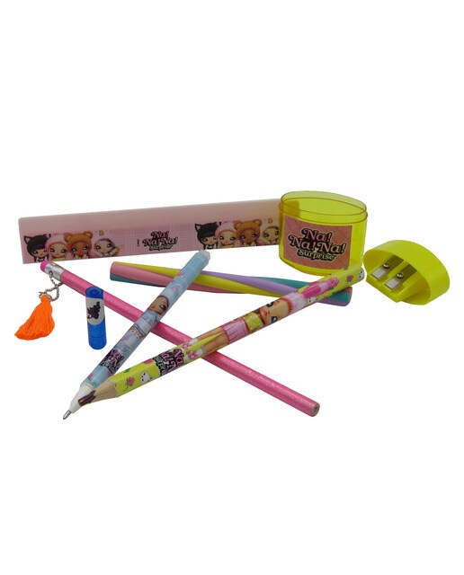 Conjunto Estojo Simples com Acessórios de Papelaria Nanana - Rosa Multicolor Preto-4